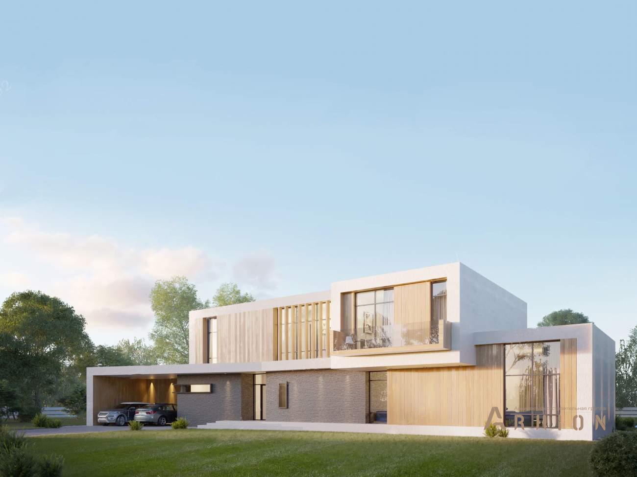 4. Проект двухэтажного дома в стиле хай-тек с плоской кровлей , rh-456, площадью - 456 кв c сауной, терассой, балконом, гаражом, вторым светом